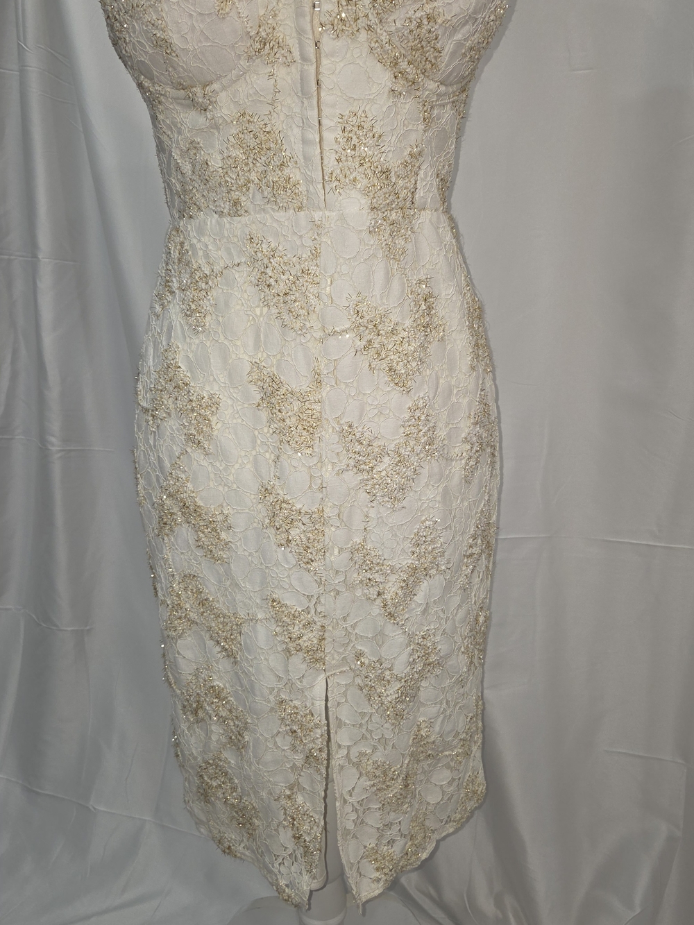NBD Ivory Gold Embellished Strapless Lace Midi Dress Size M NWT